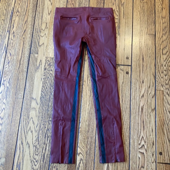 A.L.C. Stretch Raptor Leather Stefan Red / Black Pants Stripe Zipper Women's 8 - Picture 12 of 16